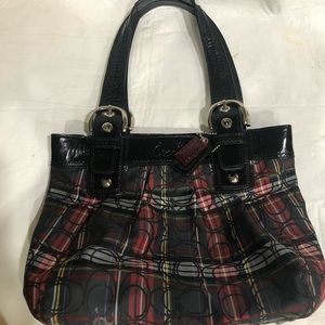 COACH Purse Poppy Tartan F15467 Plaid Shoulder Tote Glam